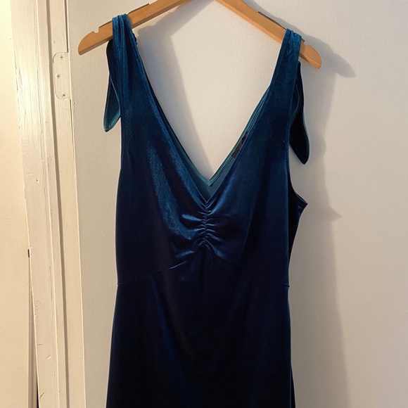 NWT Sugarlips Teal Velvet Tie Shoulder Dress - Picture 5 of 5